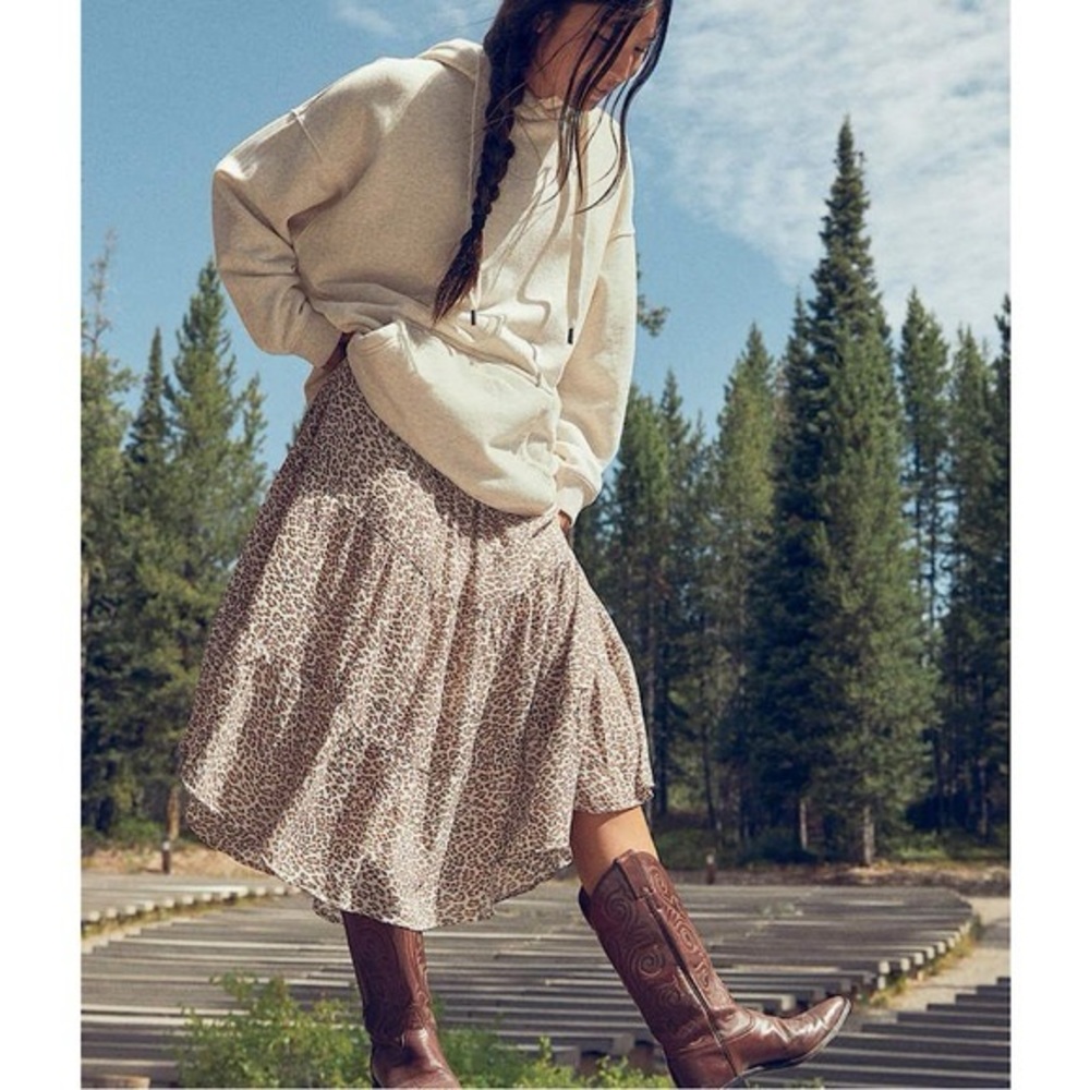 Aerie Tan Leopard Print Midi Skirt